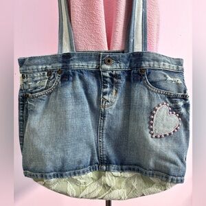 Handmade Upcycled Denim Shoulder Bag/Tote, Blue/Green, Handstitched, Lined